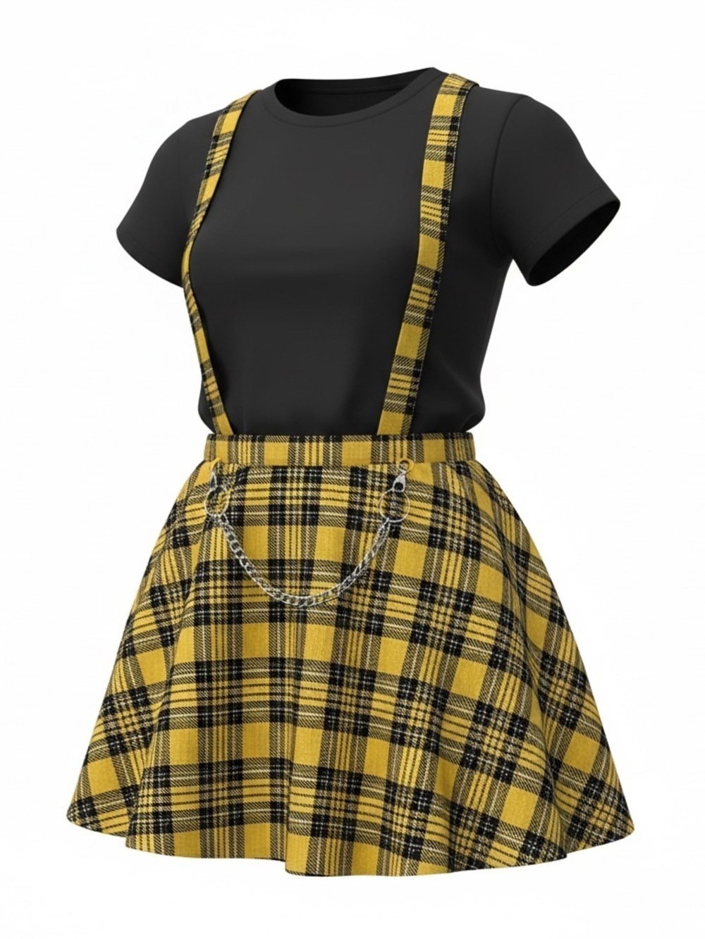 Girls Plaid Mini Skirt w/ Suspenders – Junior Size 14–16
